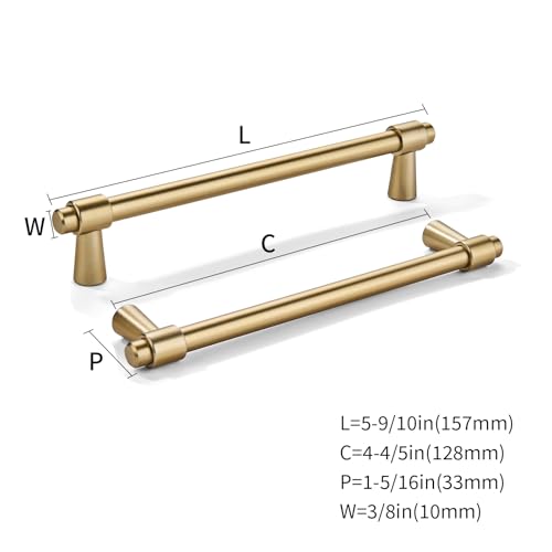 khtumeware 5 inch 5 Pack Brushed Brass Cabinet pulls Zinc Alloy Modern and Simple Cabinet Handle Suitable for Custom Whole-House Furniture (Kitchen/Bathroom/Bedroom). - color: Brushed Brass, size: 5 Inch
