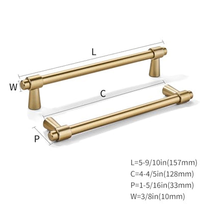 khtumeware 5 inch 5 Pack Brushed Brass Cabinet pulls Zinc Alloy Modern and Simple Cabinet Handle Suitable for Custom Whole-House Furniture (Kitchen/Bathroom/Bedroom). - color: Brushed Brass, size: 5 Inch