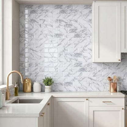 Arttown Peel and Stick 3D Wall Backsplash 10-Sheet, 12" × 12" Marble White - color: White Marble, size: 10PC 12"x12"
