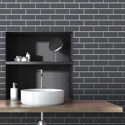 WALPLUS Premium 12 Sheets Peel and Stick Kitchen Backsplash Tile Stickers Self Adhesive Stick on Subway Tile 12" x 6" Bathroom Backsplash Water Heat Resistant 3D Wall Tiles Dark Gray Glossy - color: Dark Gray, size: 12" x 6"_12-SHEET