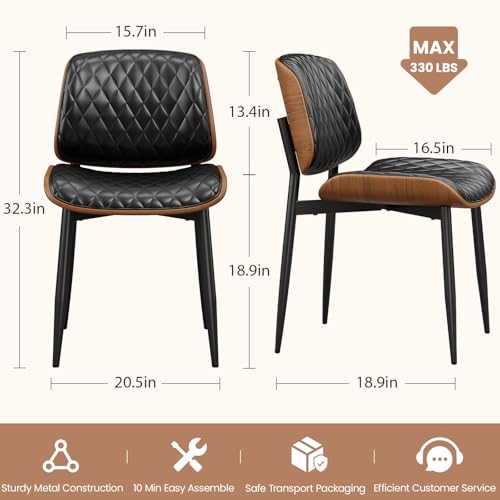REONEY Dining Chairs Set of 4, Mid-Century Modern Kitchen Chairs, Black - color: Black Diamond Plaid
