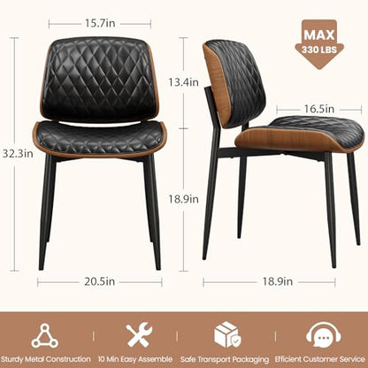 REONEY Dining Chairs Set of 4, Mid-Century Modern Kitchen Chairs, Black - color: Black Diamond Plaid