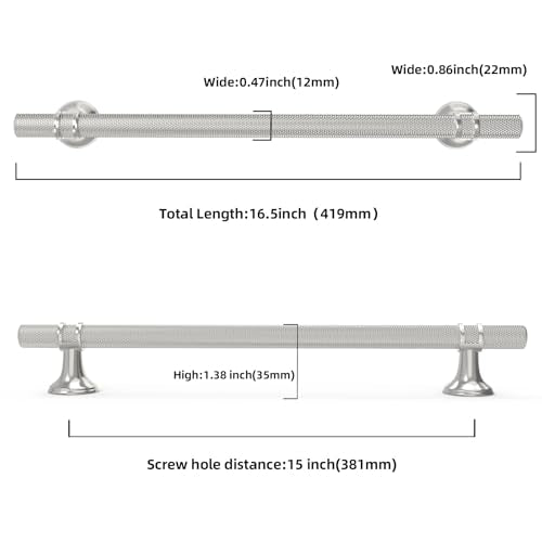 10 Pack 15 Inch Cabinet Pulls knurled Brushed Satin Nickel Kitchen Cabinet Handles Aluminum and Zinc Alloy Drawer Pulls Solid Cabinet Hardware - color: Brushed Satin Nickel Knurled, size: 15'' Hole Center(381mm)