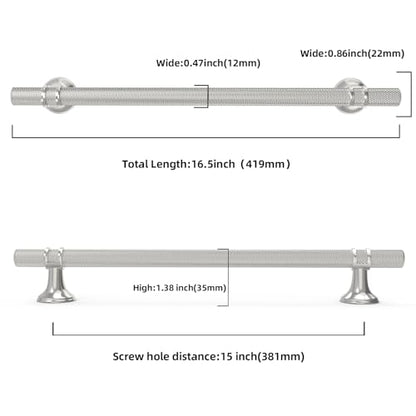 10 Pack 15 Inch Cabinet Pulls knurled Brushed Satin Nickel Kitchen Cabinet Handles Aluminum and Zinc Alloy Drawer Pulls Solid Cabinet Hardware - color: Brushed Satin Nickel Knurled, size: 15'' Hole Center(381mm)