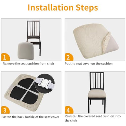 Fuloon Waterproof Chair Seat Covers 4 PCS, Stretch Cushion Covers Washable Dining Room Seat Slipcover Removable Kitchen Chair Protector (4, Cream) - color: T-cream