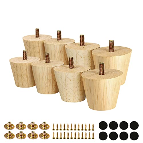 FoDau770 Rubber Wood Legs 2", Straight Taper, 5/16"-18 Thread, 8pcs - color: Varnish, size: 2 Inch - Straight (90°)