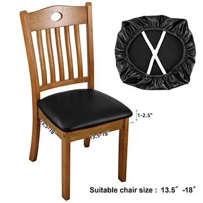 Fuloon Dining Chair Seat Covers 4 PCS, Solid Pu Leather Waterproof Seat Cushion Cover Oilproof Stretch Dining Chair Protctor Slipcover (Pu Dark Black) - color: Pu Dark Black