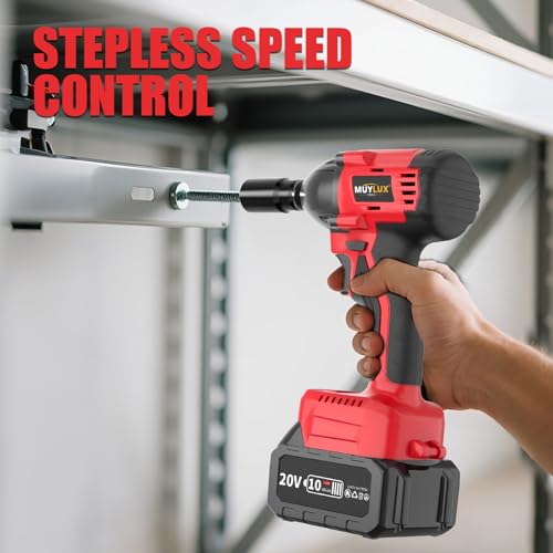 430N.m/320Ft-lbs Brushless Cordless Impact Wrench 1/2 Inch with 4.0Ah Battery and Charger, High Torque Electric Impact Gun, Power Drill Driver for Car/DIY Furniture/Lawn Mower, 2 Batteries