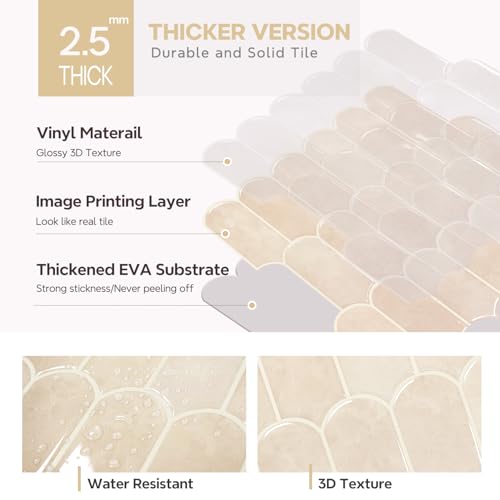 Vamos Tile Thicker Peel and Stick Backsplash Tile,Pinkish Beige,10-Sheet - color: Pinkish Beige With Beige Grout