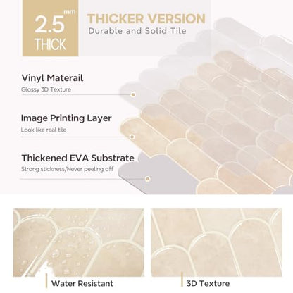 Vamos Tile Thicker Peel and Stick Backsplash Tile,Pinkish Beige,10-Sheet - color: Pinkish Beige With Beige Grout