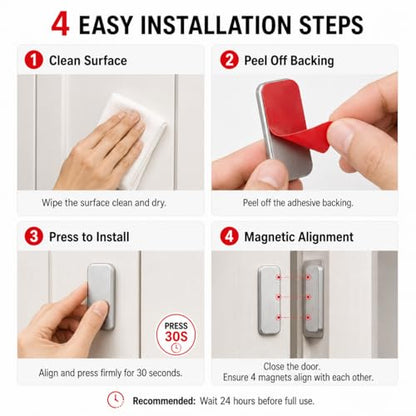 6 Pack Magnetic Cabinet Door Catch, No Drill Adhesive Magnets for Cabinet Doors, Strong Magnetic Closure for Closets, Kitchen Doors, and Shower Doors