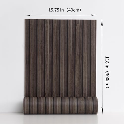 Haimin Wood Grain Slat Wall Panels Peel and Stick Faux Wood Thick Wallpaper - color: Dark Brown
