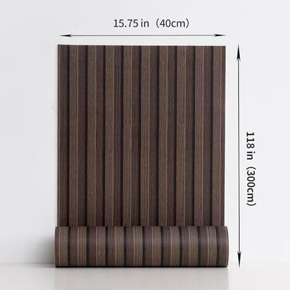 Haimin Wood Grain Slat Wall Panels Peel and Stick Faux Wood Thick Wallpaper - color: Dark Brown