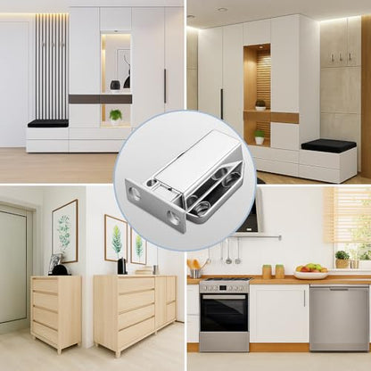 Touch Latch Magnetic Push to Open Heavy Duty Closure Latches Metal Alloy Push Release Hardware Pack for Large Doors Kitchen Wardrobes Closets Drawers Cabinets 1.9 x 1.6 inch