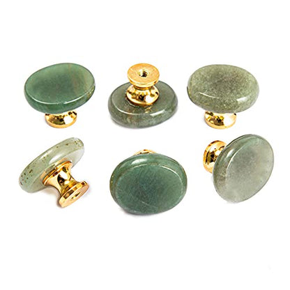 6Pcs Natural Crystal Stone Knobs Pull Handles with Screws(Green Aventurine)