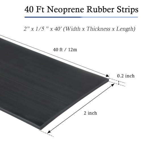 LSGCQ Neoprene Rubber Strips with Adhesive Backing Rubber Sheets - size: 2” Wide x 1/5" Thick x 40' Long