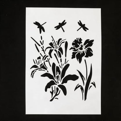 TIAMECH A4 Reusable Lily Flower Dragonfly Stencil for Painting - color: Lily Flower Dragonfly