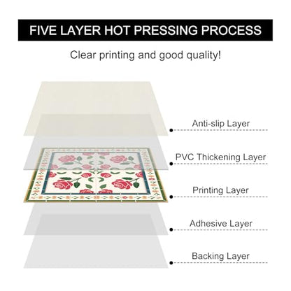 HOMETITUTE Red Rose Colorful Border Floor 12in Vinyl Tile - color: Red