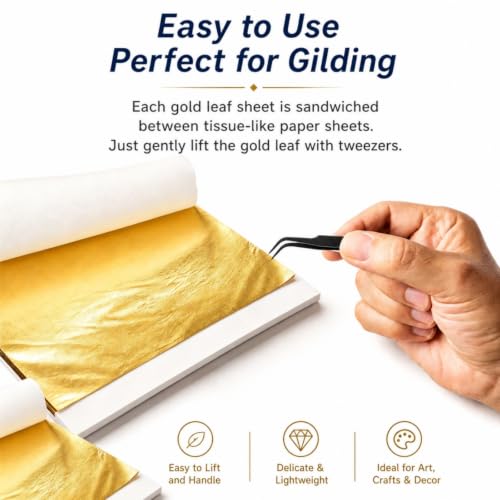 Dicunoy 200 PCS Gold Leaf Sheets, 5" Foil Sheets for Art DIY Crafts Silver