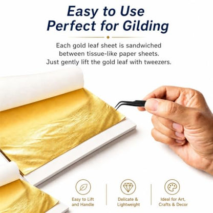 Dicunoy 200 PCS Gold Leaf Sheets, 5" Foil Sheets for Art DIY Crafts Silver
