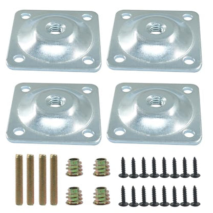 Murtenze 4 Pack Leg Mounting Plates, 5/16"(M8) Mounting T-Plates with Hanger Bolts, Screws Strengthen Furniture Repair for Sofa/Couch/Seat(Silver) - color: Silver
