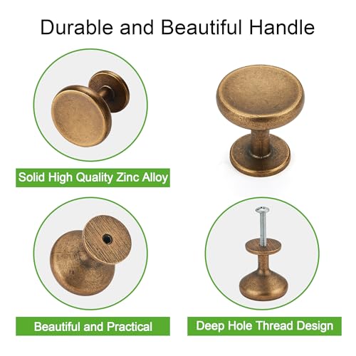 Sailing 10 Pack Cabinet Knob- Antique Brass Cabinet Handles Kitchen Cabinets Bedroom Dresser Drawer Handles Knobs - color: Antique Brass, size: 1.26"(32mm) Diameter Knob-10Pcs