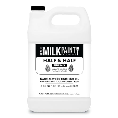 Real Milk Paint, Half and Half, Pure Tung Oil with Pine for Wood Finishing, Cutting Boards, Butcher Blocks, Clay, Stone, and Slate, 1 Gallon - color: Pine, size: 128 Ounce (Pack of 1)