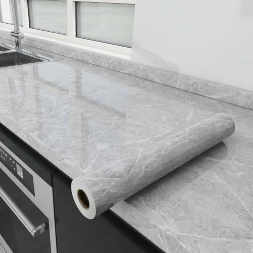 CAX Peel and Stick Wallpaper Light Gray Marble Contact Paper for Countertop - color: Light Gray, size: 23.6" x 118"