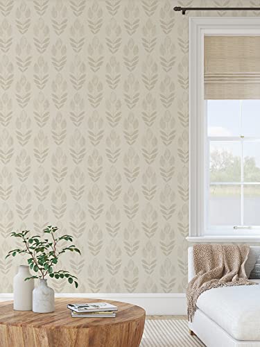 NuWallpaper Cream Folk Tulip Peel and Stick Wallpaper, Removable Wallpaper, 20.5 in x 18 ft - color: Cream