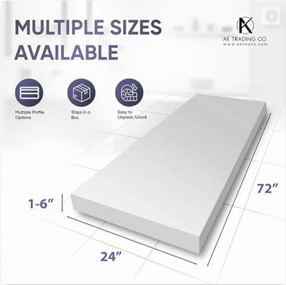 AK Trading Upholstery High Density Cushion, Seat Replacement Foam Sheet/Padding 3" x 24" x 72" inches. - size: 3" x 24" x 72"