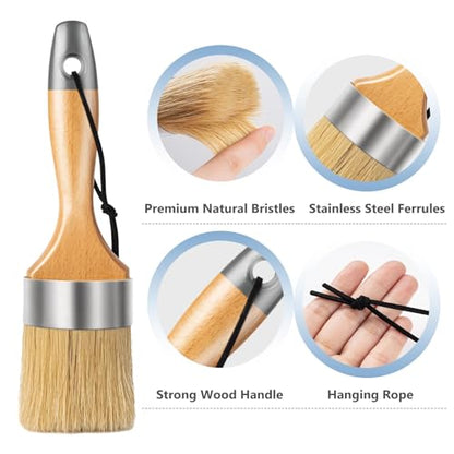 Mister Rui 2-Pack Wax Paint Brush Set, Flat & Oval, Natural Bristle - size: 1.2"1.2"