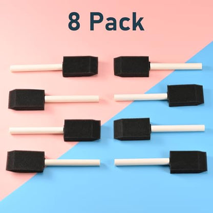 8 Pack Foam Paint Brushes, 1.6 Inch Width, Black, Wooden Handle