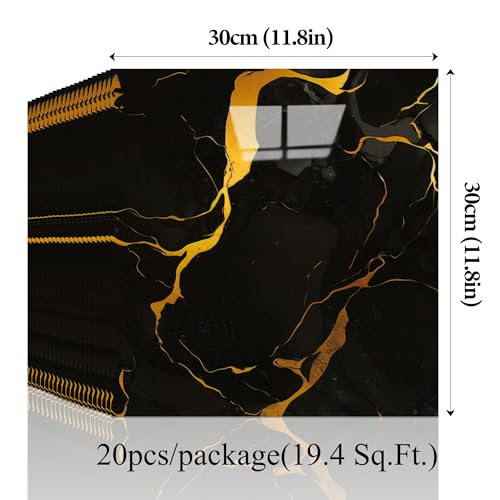 20pcs Black-Gold Marble Peel and Stick Shower Wall Panels - color: Black-gold