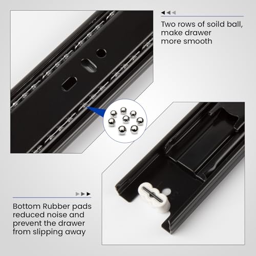 LONTAN 10 Pairs Black Side Mount Drawer Slides 16 Inch Heavy Duty Rails - color: Black, size: 16 Inch - Drawer Slide