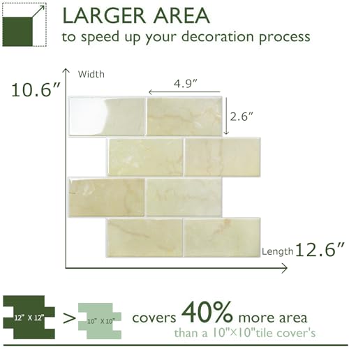STICKGOO 10-Sheet Backsplash Peel and Stick Subway Tile(Thicker Design) - color: Faux Yellow Travertine