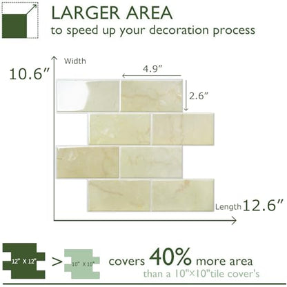STICKGOO 10-Sheet Backsplash Peel and Stick Subway Tile(Thicker Design) - color: Faux Yellow Travertine