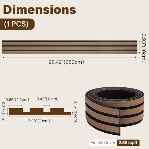 KASARO 5 Pieces Faux Wood Slat Wall Panel, Peel and Stick EVA Decor, Brown - color: Brown