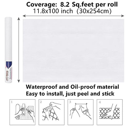 Arthome Peel and Stick Wallpaper - White Wood Contact Paper - White Wallpaper - Self-Adhesive, Removable and Waterproof for Cabinet, Countertop (11"x100") - color: White Wood, size: 11" x 100"
