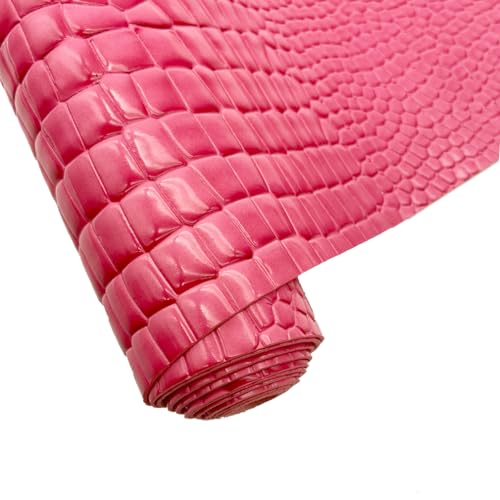 Embossed Alligator Synthetic PU Fabric, 12 x 54 inch Crocodile Vinyl Faux Leather Sheets for DIY Crafts Hair Bows Bags Handicrafts-Pink - color: Pink