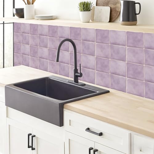10pcs Peel and Stick Light Purple Backsplash Tiles – 7.87in x 7.87in Self-Adhesive Kitchen Wall Tiles, Bathroom Wall Panels, Modern DIY Stick On Tiles, Home Decor - color: Light purple