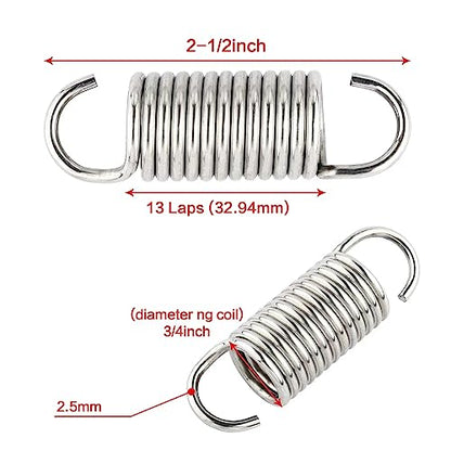 2-1/2 inch Stainless Steel Furniture Replacement Springs for Recliner Sofa Bed Rollaway Bed Trundle Bed White- Set of 8