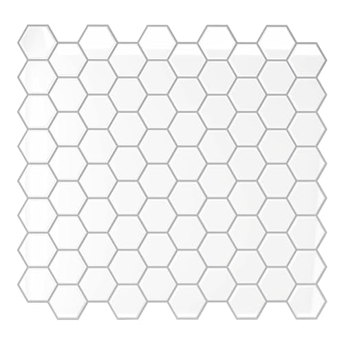 VEELIKE 12-Sheet White Hexagon Tile Peel and Stick Backsplash for Kitchen Backsplash Tiles Peel and Stick Waterproof Self Adhesive Back Splashes Stick on Tiles for Kitchen Bathroom Removable 12''x12'' - size: Box of 12 Tiles