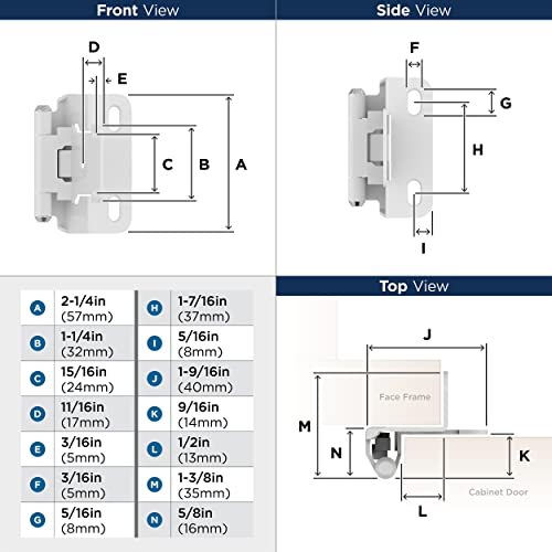 Amerock 1 Pair 1/2" Overlay White Partial Wrap Cabinet Hinge - color: White, size: 1/2 Inch (13 mm) Overlay