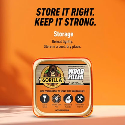 Gorilla All Purpose Wood Filler, Natural Finish, 16 Ounce Tub (Pack of 4) - Water Resistant for Indoor or Outdoor Projects and Repairs - size: 16 oz Tub (4-Pack)