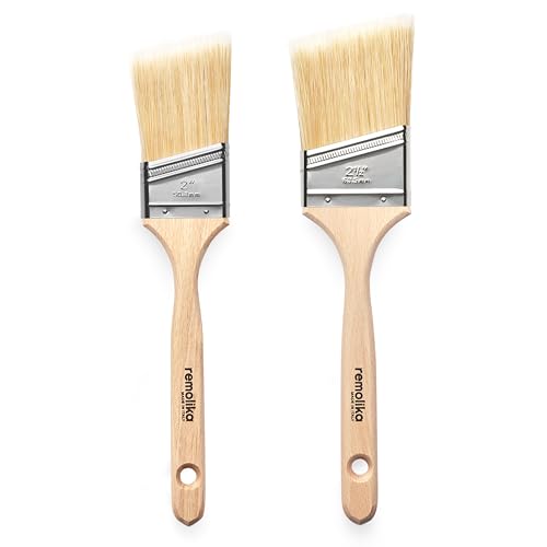 2 - Pack Premium Paint Brushes - 2 and 2.5 Inches Angle Sash Paint Brushes - Made in Italy - Premium Quality Synthetic Bristle Paint Brush Set - Ideal for Professionals and Homeowners - size: 2 Pack ( 2" Angle, 2.5"Angle)