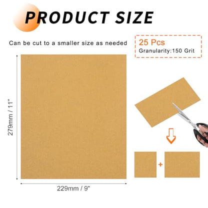 25 Pcs 150 Grit Sandpaper 9 x 11 Inch Sand Paper Alumina Gold - size: 9 x 11 Inch(150 Grit)