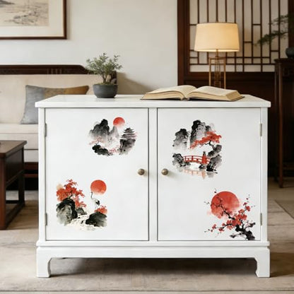Peacoblue Chinese Ink Landscape Rub On Transfers for Furniture Craft 6"x12" - style: Chinese Style Ink Scenery