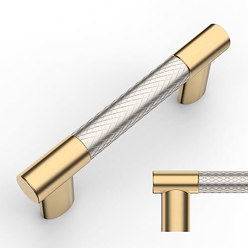 Amerdeco 10 Pack Brushed Nickel and Gold Knurled Cabinet Pulls 3" - color: Nickel Gold, size: 3" hole center