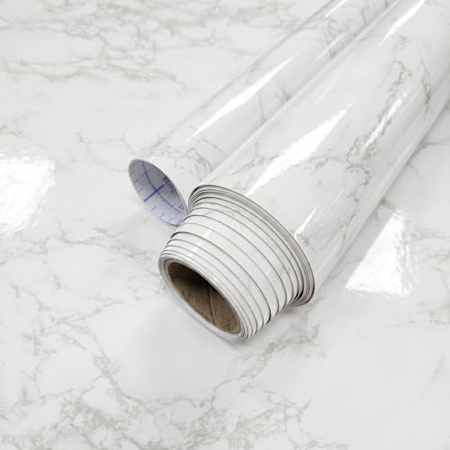 Extra-Thick Marble Contact Paper (High Gloss, Carrara White) 39.4" x 118.1" - color: Carrara White (High Gloss), size: 39.4" x 118.1"