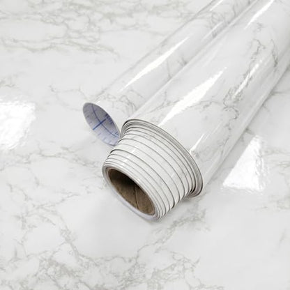 Extra-Thick Marble Contact Paper (High Gloss, Carrara White) 39.4" x 118.1" - color: Carrara White (High Gloss), size: 39.4" x 118.1"